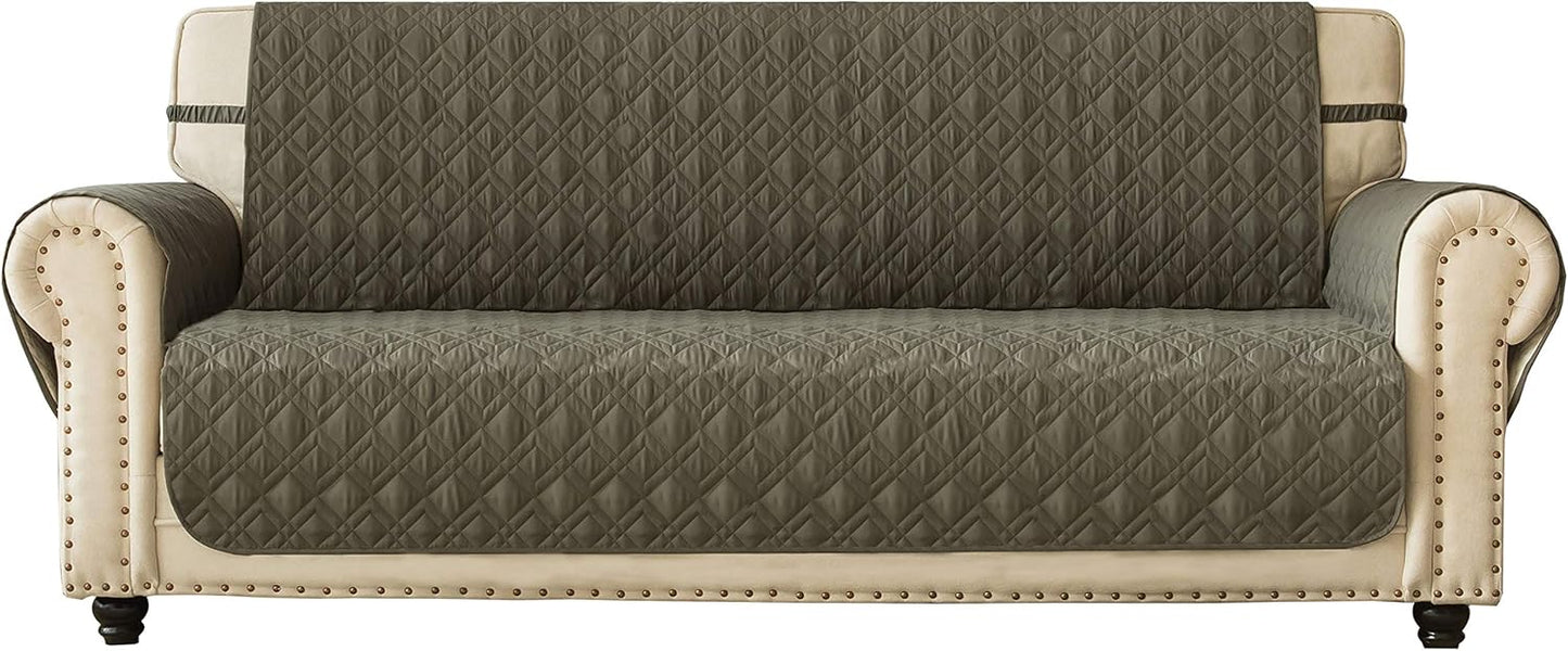 Ameritex Couch Sofa Slipcover 100% Waterproof Nonslip Quilted Furniture Protector for Dogs, Children, Pets, Machine Washable (Beige, 68")