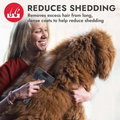 KONG Double-Sided Rake & Deshedding Tool – Detangling & Shedding Control, Rounded Metal Tips, Non-Slip Grip, for Medium to Large Dogs with Medium to Long Coats, Red/Gray