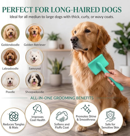Slicker Brush for Dogs, Large Dog Grooming Brush for Doodles Goldendoodles Poodles Labradoodle Bernedoodles, Long Combs to Wavy & Curly Hair - Wooden Handle 3 Pcs - Nature