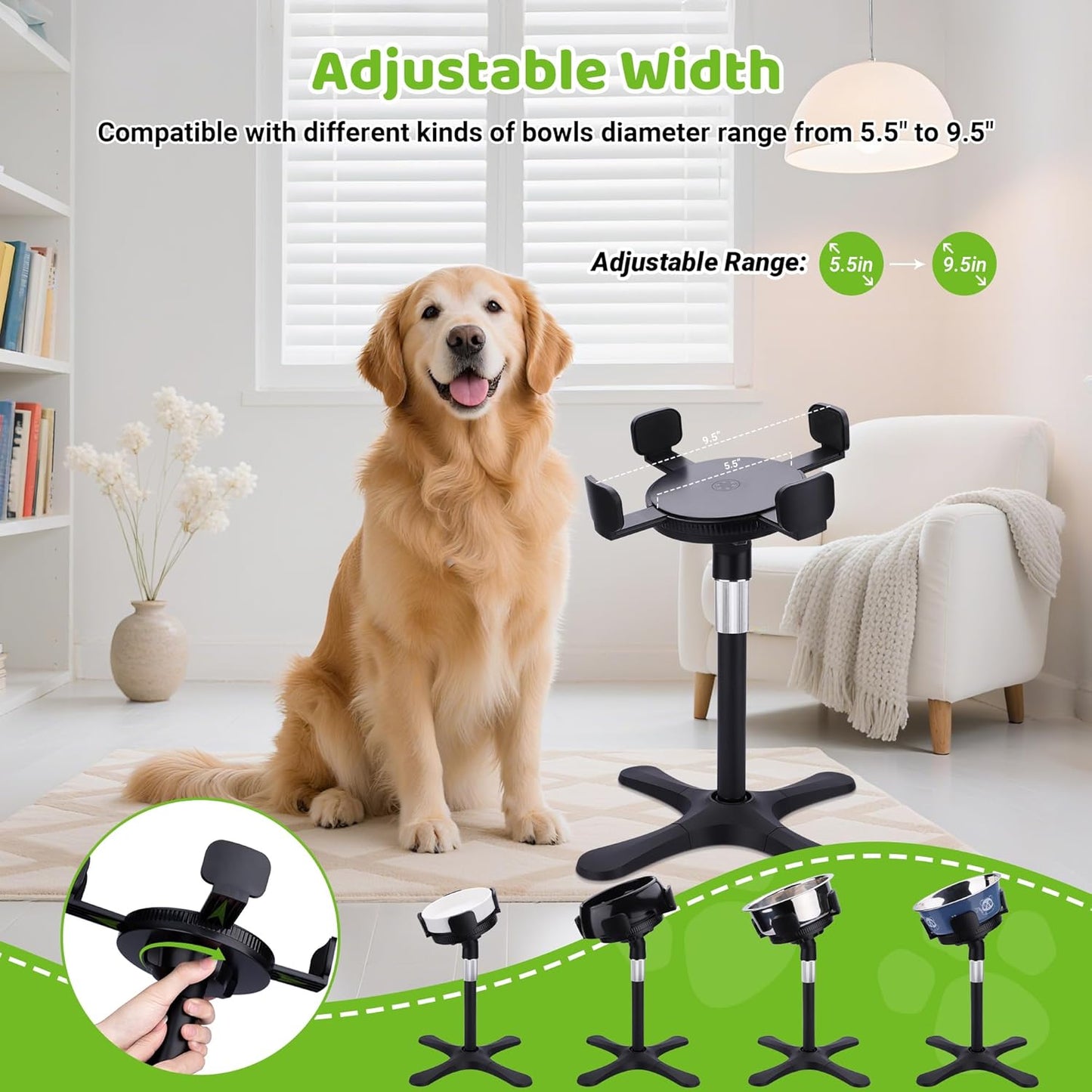 Dog Bowls Elevated Adjustable Stand, Raised Bowl with 3 Heights & Tilted Feeding Stand, Compatible with Various Bowls, for Medium & Large Breeds (1 Pack) Black