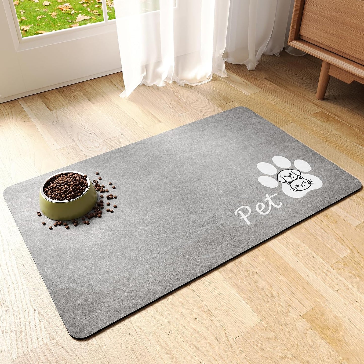 Dog Food Mat - Absorbent Cat Dog Bowl Mat for Food and Water, Quick Dry Pet Food Mats for Floors with Waterproof Rubber Backing, Puppy Cat Feeding Mats for Messy Drinkers,12"x20", Dark Grey