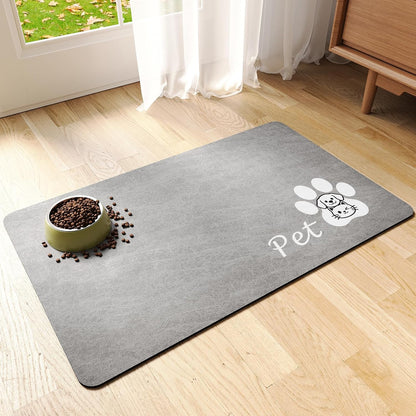 Dog Food Mat - Absorbent Cat Dog Bowl Mat for Food and Water, Quick Dry Pet Food Mats for Floors with Waterproof Rubber Backing, Puppy Cat Feeding Mats for Messy Drinkers,12"x20", Dark Grey