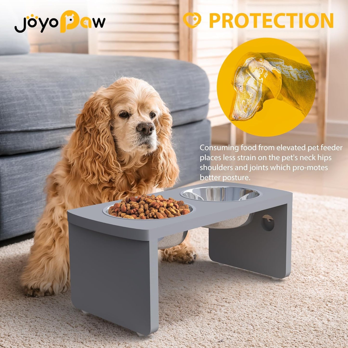 Elevated Dog Bowls, Bamboo Raised Dog Bowl for Medium Dogs, with 2 Stainless Steel Bowls (7'' Tall-40 oz Bowl)