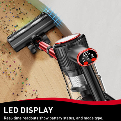 Cordless Vacuum Cleaner, 45KPA Stick Vacuum, 45Mins Runtime, 8-in-1 Anti-Tangle Vacuum Cleaners for Home with LED Display, Rechargeable Lightweight Vacuum for Pet Hair/Carpet/Floor
