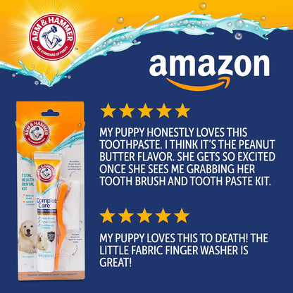 Arm & Hammer Complete Care Dog Dental Kit Enzymatic Toothpaste 2.5 OZ Chicken Flavor Toothbrush Finger Brush Tartar Baking Soda Formula
