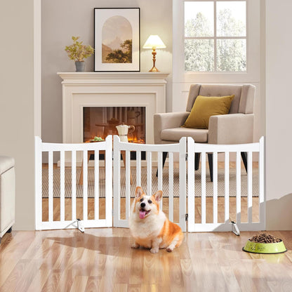 Yaheetech Freestanding Pet Gate 3-Panel Wooden Dog Fence with 2 Support Feet Folding Dog Gate for Indoor, Stairs, Doorways, Halls, Kitchen Wooden Pet Barrier White 36" H