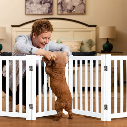 LZRS 2-Panel Wooden Free Standing Foldable Dog Gate Indoor – Solid Hardwood 24" High, Step-Over Safety Pet Gate for Doorways, Stairs & Small Spaces - Indoor Use, White