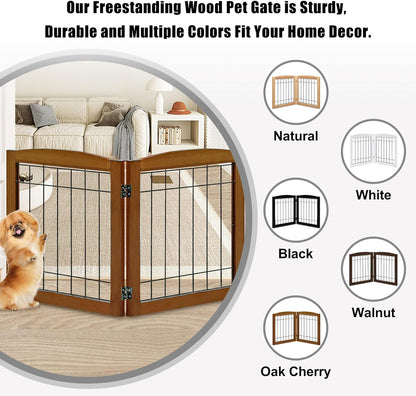 LZRS 2-Panel Freestanding Foldable Wood Dog Gate – Solid Wood & Steel Wire, Chew-Resistant Pet Barrier for Indoor Use, Ideal for Small to Medium Dogs, White