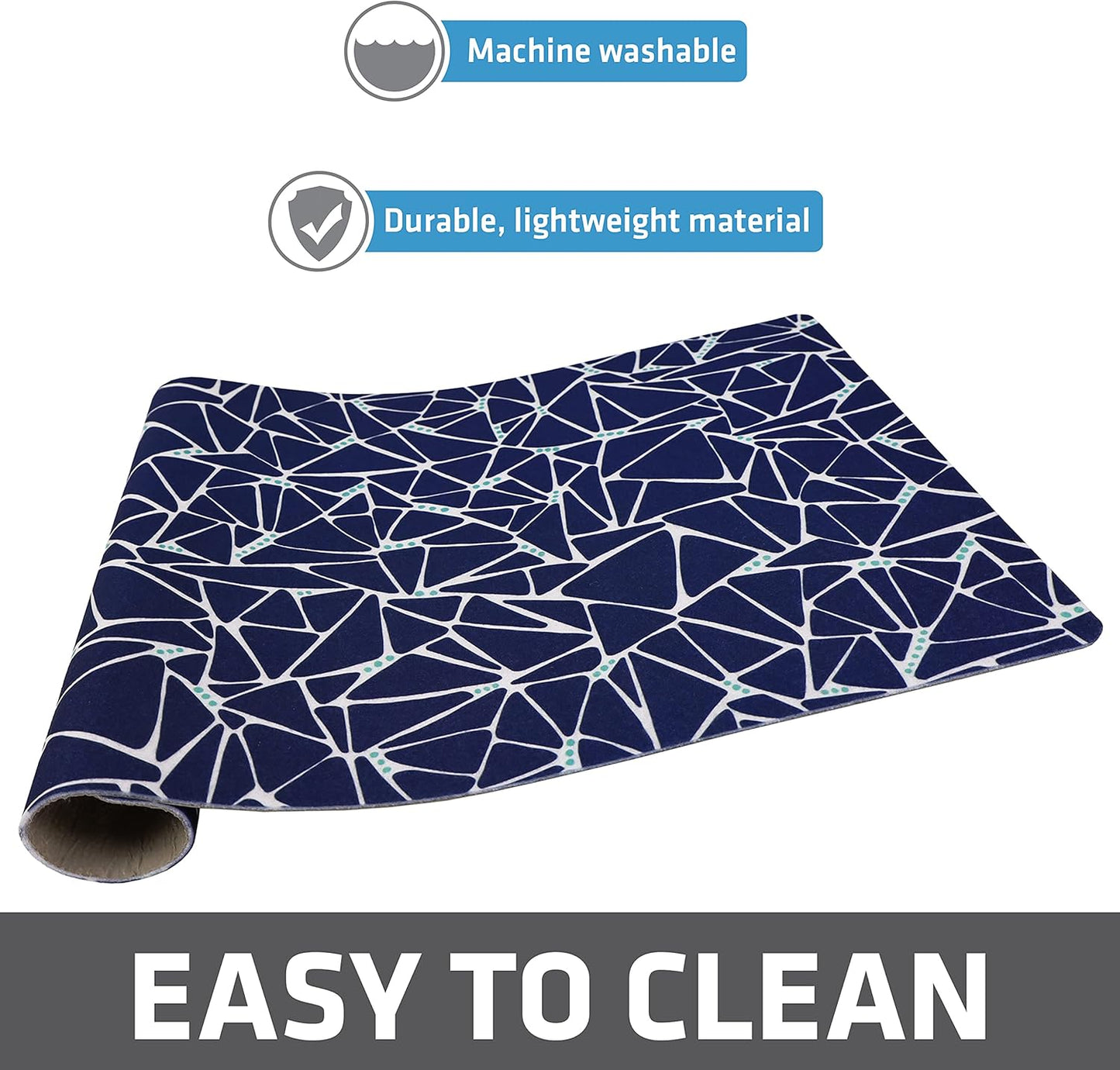 Drymate Pet Bowl Placemat, Dog & Cat Food Feeding Mat - Absorbent Fabric, Waterproof Backing, Slip-Resistant - Machine Washable/Durable (USA Made) (12” x 20”) (Indigo)