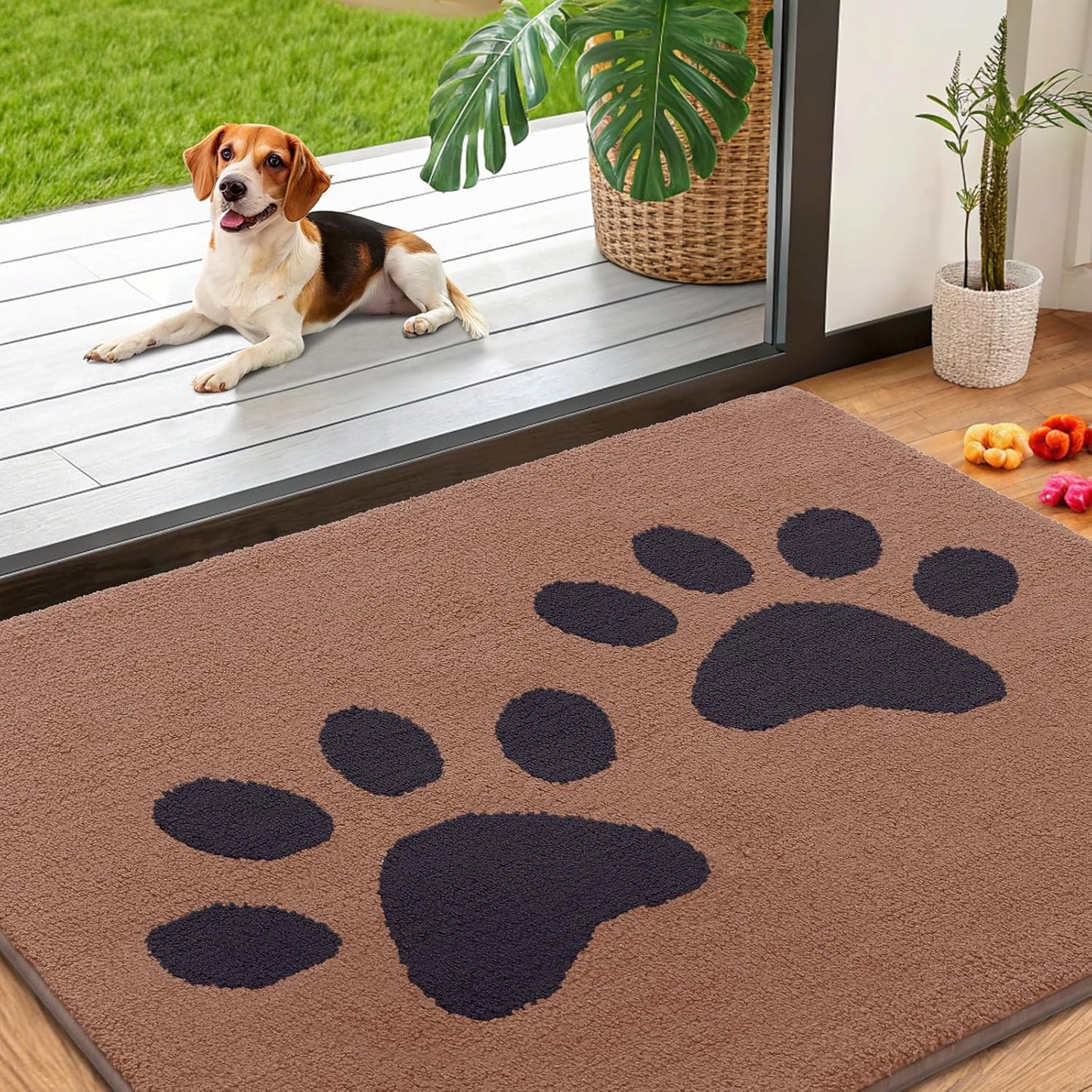 Smiry Dog Door Mat for Muddy Paws, Absorbs Moisture and Dirt, Low-Profile Entryway Mat with Non-Slip Backing, Entry Indoor Outdoor Doormat for Inside Floor (30x20 Inches, Grey, Striped)