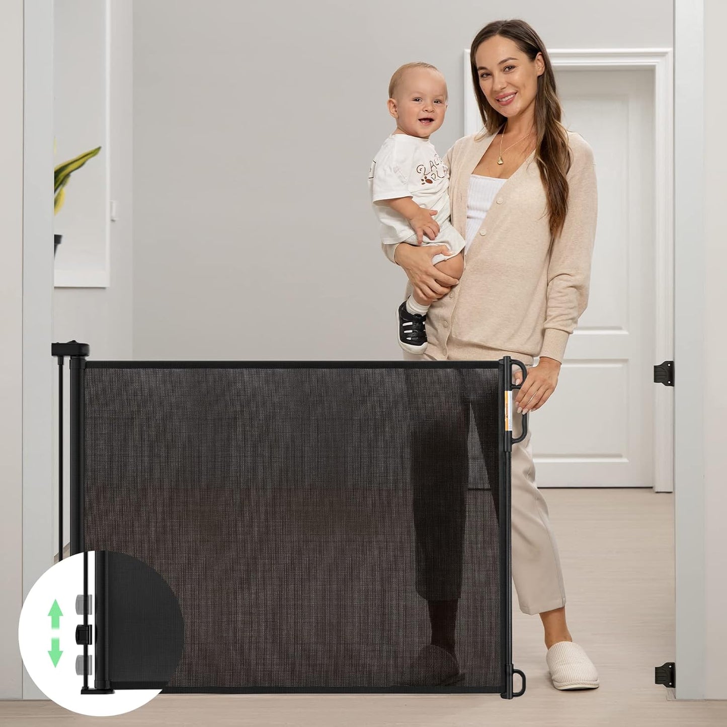 Momcozy Retractable Baby Gate, Mesh Baby Gate or Mesh Dog Gate, 33" Tall,Extends up to 71" Wide, Child Safety Gate for Doorways, Stairs, Hallways, Indoor/Outdoor
