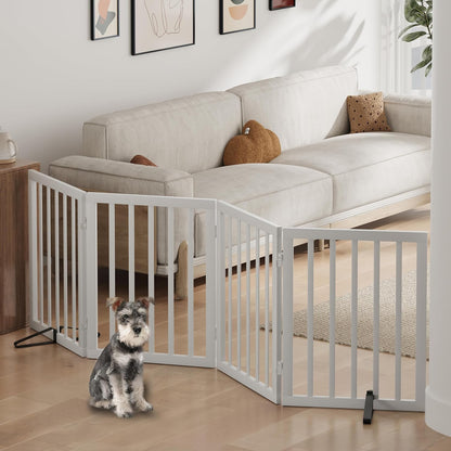 Freestanding Foldable Dog Gate - 4 Panel Room Divider with Metal Support Feet (Black)