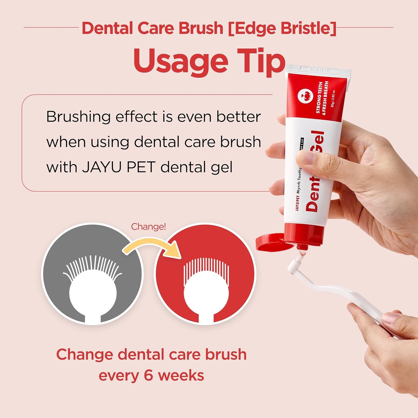 JAYU PET Dental Care Brush with Soft Bristles 1ea - Dog Toothbrush, Cat Toothbrush, Dental Care for Kitten and Small Dogs, Removing Old Plaque and Tartar, Easy Cleaning