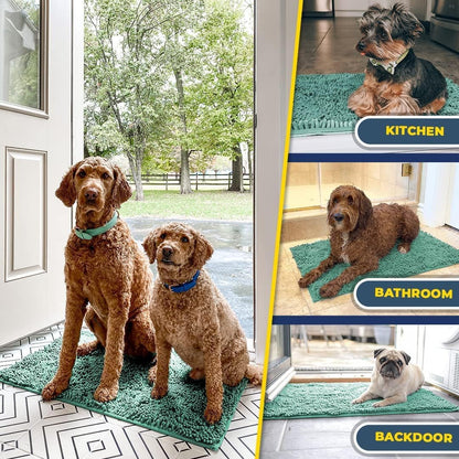 Muddy Mat® Pack of 3 Highly Absorbent Microfiber Dog Door Mat and Pet Rug, Non Slip Thick Washable Area Mat Soft Chenille for Kitchen Bathroom Bedroom and Outdoor - Beige Small, Medium & Large