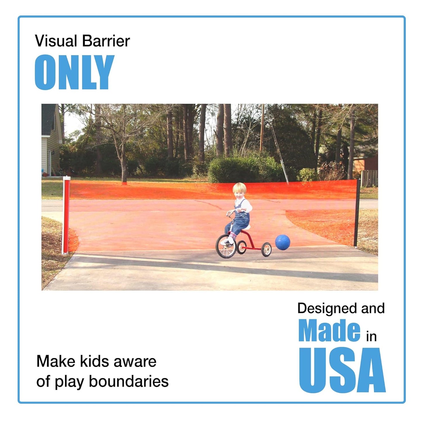 Kidkusion Retractable Driveway Guard | Adjustable Up to 12 Ft. | Visual Boundary for Playtime Safety | Black | Made in USA