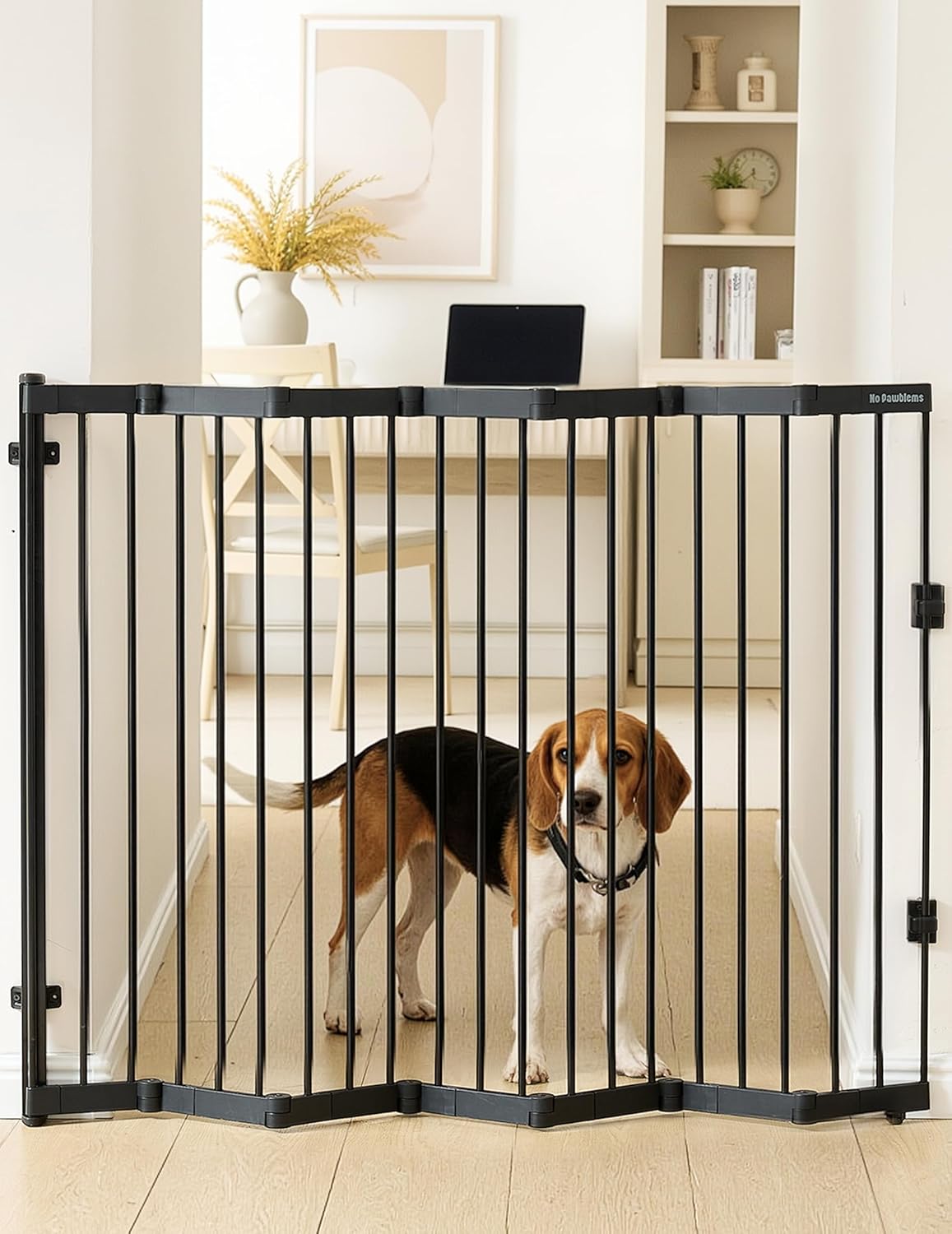 No Pawblems Retractable Safty Gate, Metal Adjustable Dog Gate for Doorways, Stairs & Hallways, Expands to 45" Wide, 36" Tall Gate, Auto Retract Design, No Bottom Bar, Black