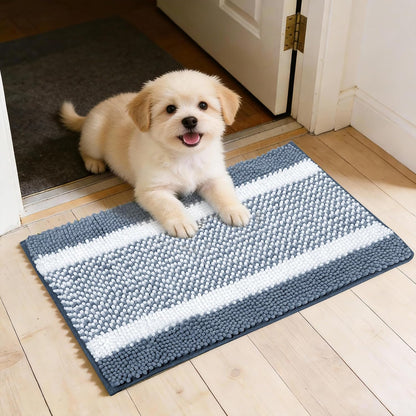 Dog Door Mat for Muddy Paws - Absorbent Quick-Dry Non-Slip Washable Chenille Pet Rug, Indoor Entryway Mat for Front Door & Crate (Brown, 24" L*16" W)