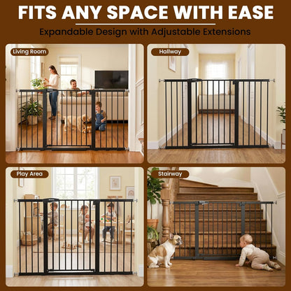 Mumeasy Baby Gate Extra Wide, 29.7-51'' Pressure Mounted Dog Gate with Walk Thru Door, Auto Close Pet Gate for House, Stairs, Doorways,Black