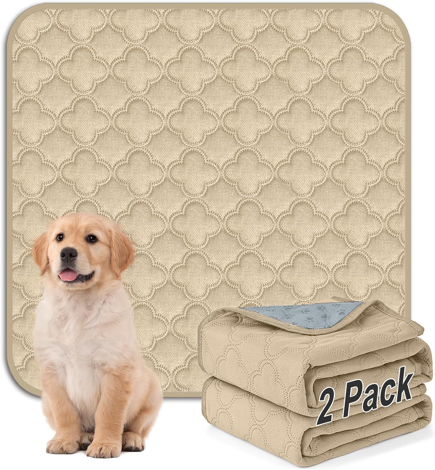 FunFurry Washable Pee Pads for Dogs - 4 Pack Reusable Pee Pads，Waterproof Puppy Pads，Pet Training Pads，Super Absorbent with Dog Paw Shape Non-Slip Backing (Cream, 18" X 24" - 4 Pack)