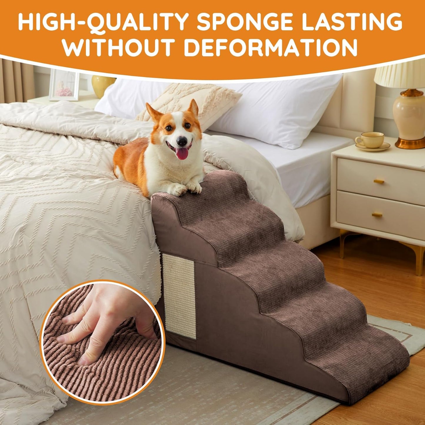 Dogs Steps for Bed, Dog Stairs for Small Dogs, 2-Step Dog Ramp for Bed, Couch, Sofa, and Chairs, Non-Slip Bottom Design, Cat Scratching, High Density Foam Portable Pet Step, Indoor, Grey