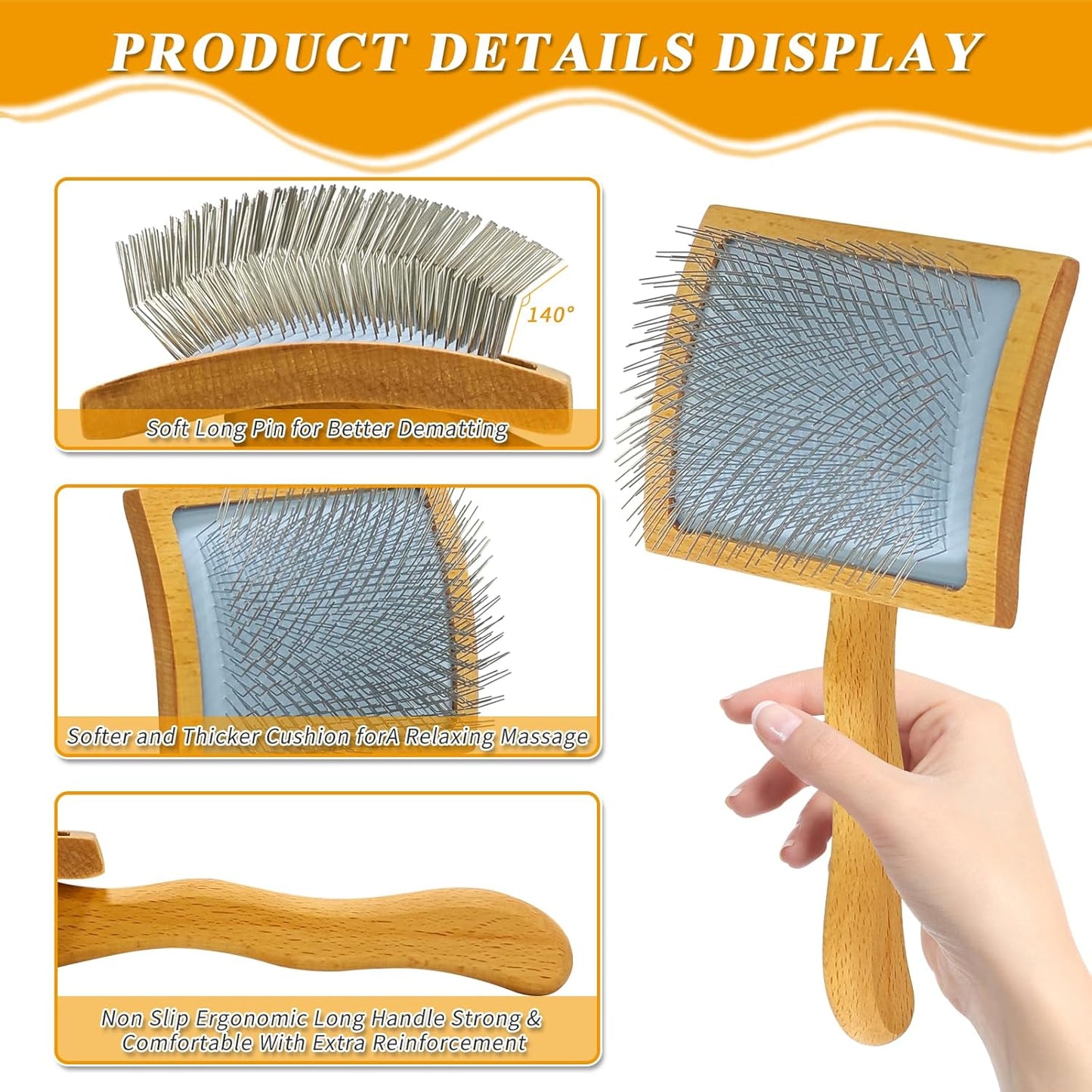 Slicker Brush For Dogs,Large Long Wooden Handle Dog Grooming Brush for Goldendoodles, Poodles & Labradoodles for Dematting, Deshedding & Removing Tangles on Medium to Long Haired Dogs