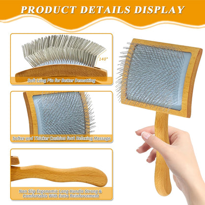 Slicker Brush For Dogs,Large Long Wooden Handle Dog Grooming Brush for Goldendoodles, Poodles & Labradoodles for Dematting, Deshedding & Removing Tangles on Medium to Long Haired Dogs