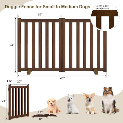 36" Height Extra Tall Freestanding Pet Gate, Solid Wood Folding Safety Fence Wooden Dog Gate with 2 PCs Support Feet Ideal for Stairs, Doorways, Halls, Kitchens, Heavy Duty Gates, 3 Panels, Oak