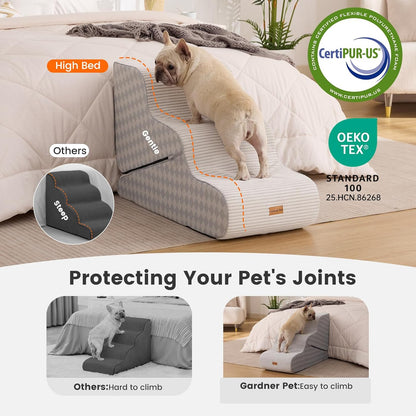 Gardner Pet 4-Step Dog Stairs for Small Dogs 18.5" H, Curved 4-Step Pet Stairs, Dog Steps for High Bed (18-20 in), Couch with Durable Non-Slip Waterproof Fabric Cover and CertiPUR-US Certified Foam