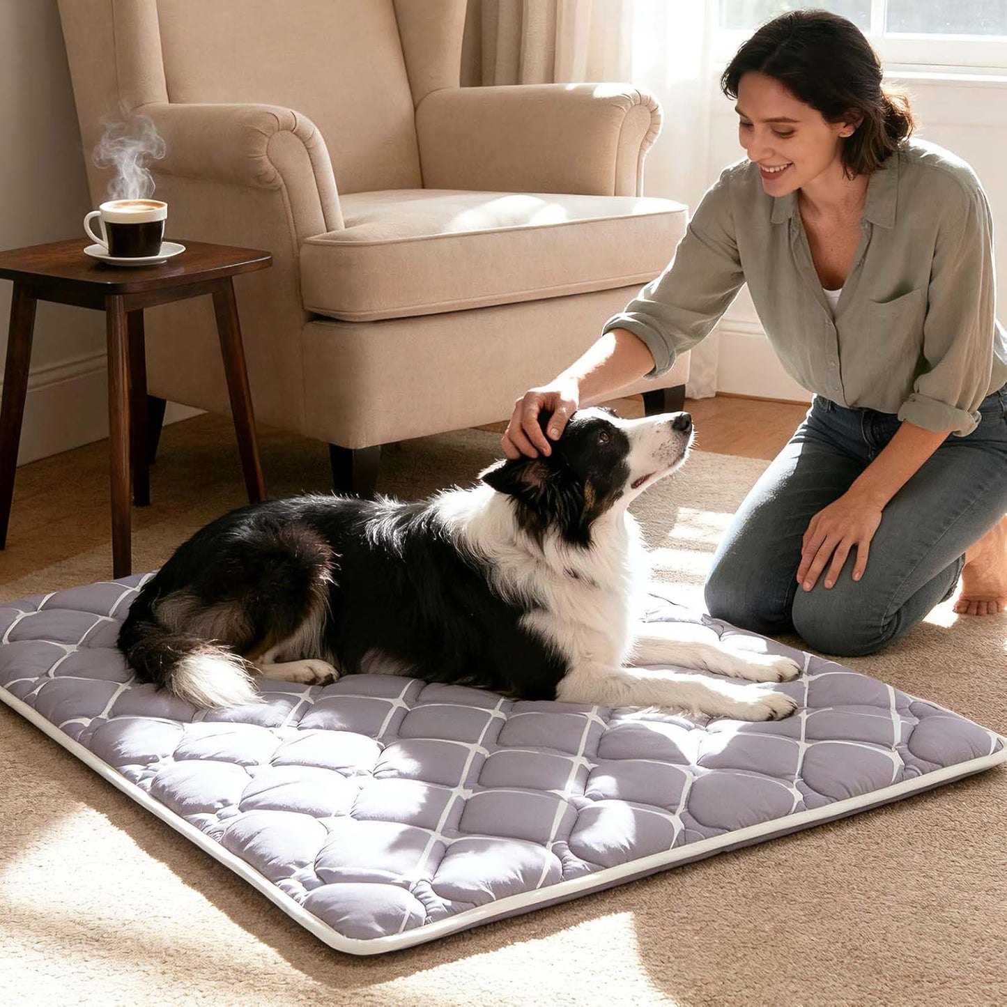 Bubble bear Dog Crate Mat - Ultra Soft, Washable & Anti-Slip Kennel Pad for Small/Medium/Large Dogs, Dark-Hued to Hide Stains (48"x30")
