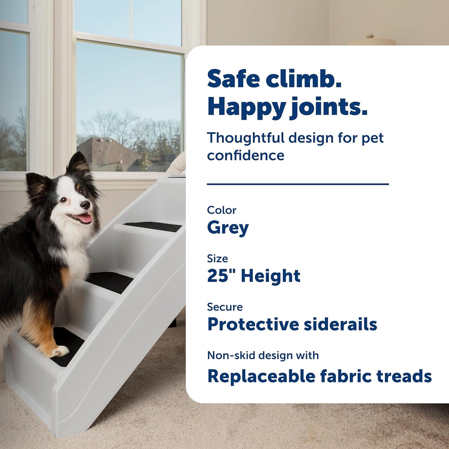 PetSafe CozyUp Folding Dog Stairs, Portable Indoor/Outdoor Pet Steps for Bed, Couch & Car, Grey, 20 Inch