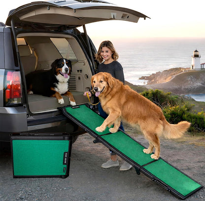 Pet Gear Tri-Fold Portable Pet Ramp for Dogs and Cats, 71" Long, Extra Wide, Holds up to 200lbs, Patented Design, Compact/Easy Fold with Safety Tether, Titanium