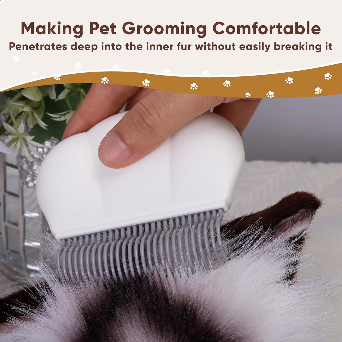 Double Row Undercoat Rake for Dogs & Cats - Wooden Handle Metal Dog Comb, Pet Grooming Dog Rake for Deshedding & Detangling