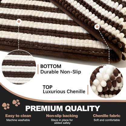 pobopobo Dog Door Mat for Muddy Paws - Absorbent & Washable Chenille Rug, Non-Slip Dirt Trapper for Indoor Outdoor Entryway, Quick Dry Pet Mat for Muddy Dogs (Striped Gray-Blue&White, 24" x 16")