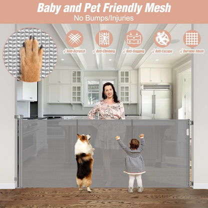 Reinforced 42" Tall Retractable Dog Gate, 155" Extra Long Retractable Baby Gate with Support Rods - Prevent Crawling Under, Indoor/Outdoor Retractable Gate Extra Tall Baby Gate Retractable Fence/Black