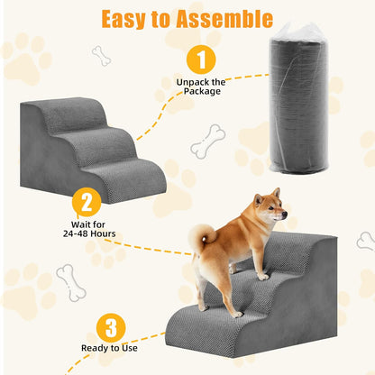3-Step Dog Stairs for Small Dogs and Cats, 16in H Dog Steps for Couch, Sofa, Chair, Non-Slip Sturdy Pet Steps, Pet Ramp for High Bed Indoor