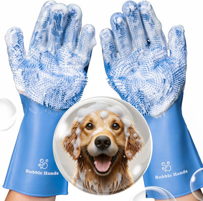 Dog Washing Gloves with Bristle Scrubbers, Reusable Silicone Gloves Ideal for Pet Bathing, Massaging & Grooming (Gray)