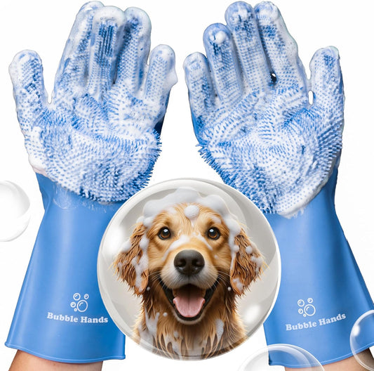 Dog Washing Gloves with Bristle Scrubbers, Reusable Silicone Gloves Ideal for Pet Bathing, Massaging & Grooming (Gray)