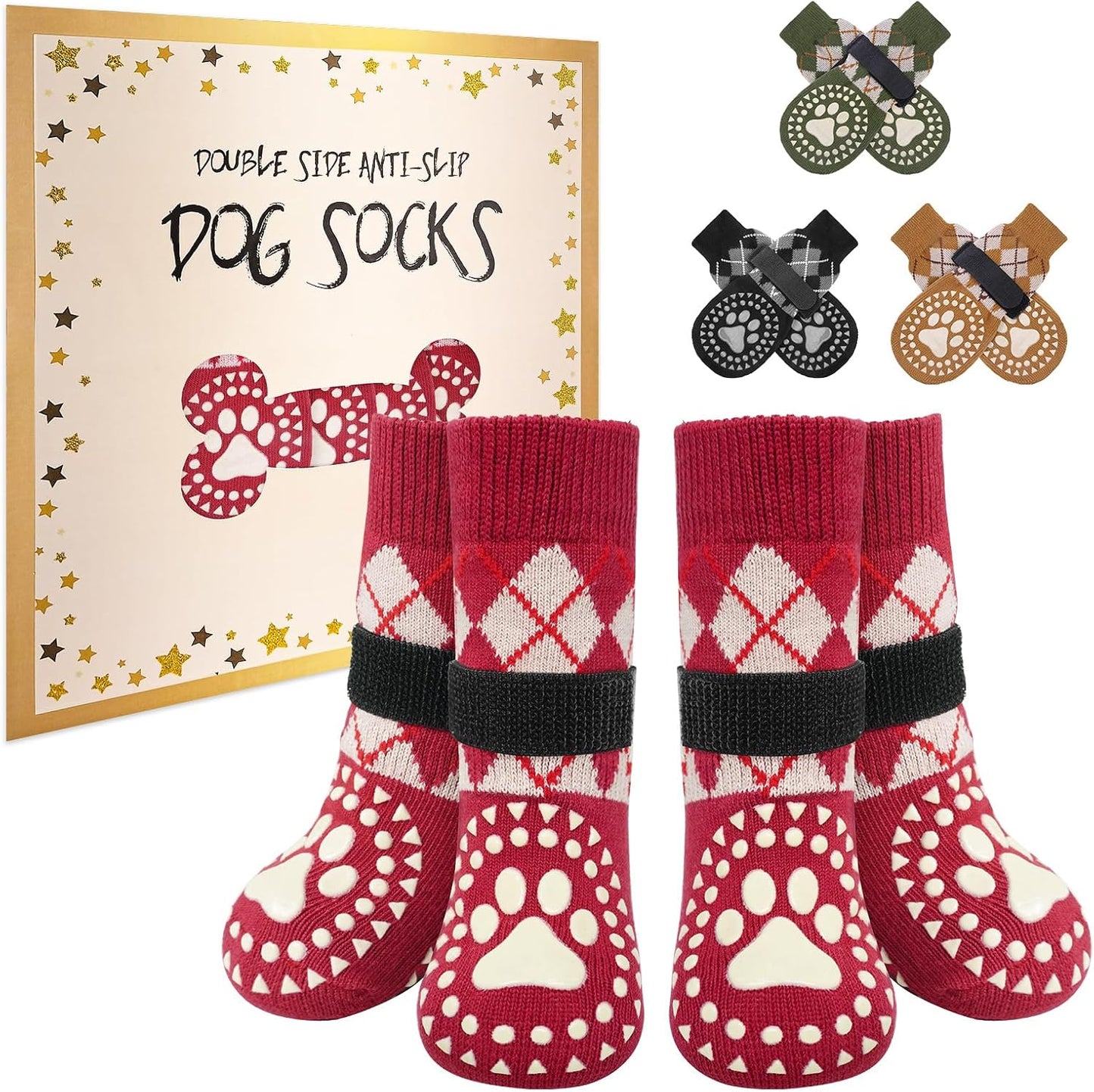BEAUTYZOO Dog Socks to Prevent Licking Paws -Dog Shoes for Hot Pavement & Hardwood Floors Anti Slip, Traction Control Boots & Paw Protectors with Double Side Grips for Small Medium Large Senior Dogs