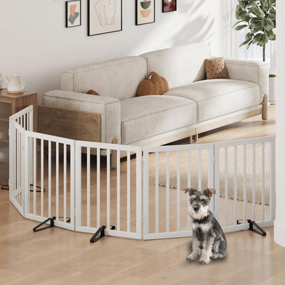 Freestanding Foldable Dog Gate - 4 Panel Room Divider with Metal Support Feet (Black)
