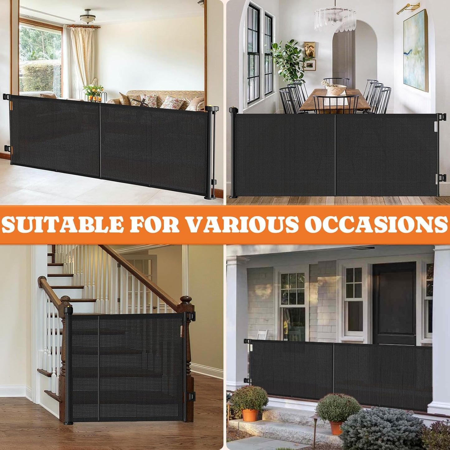 Pawtners Retractable Baby Gates Extra Wide, 41" Tall Extends up to 71" Wide, Dog Gate Indoor for Stairs, Pet Gate with Support Rods for Doorways Hallways Indoor & Outdoor-Black