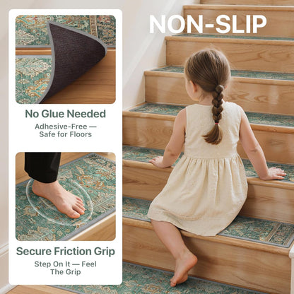 sarben Non Slip Stair Treads for Wooden Steps 15PCS - 8"x30" Indoor Safety Carpet, Edging Mats with TPE Adhesive Backing, Pet and Elderly Friendly Stair Rugs (Taupe) - Colors A