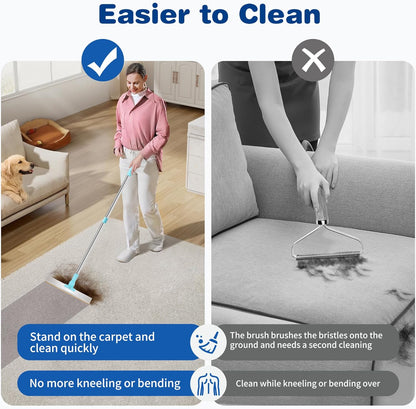 Carpet Rake for Pet Hair Removal - Reusable Pet Hair Remover, 54” Adjustable Long Handle Cat Dog Carpet Rake, Advanced Lint Remover Scraper for Carpets, Rugs, Mats, Couch