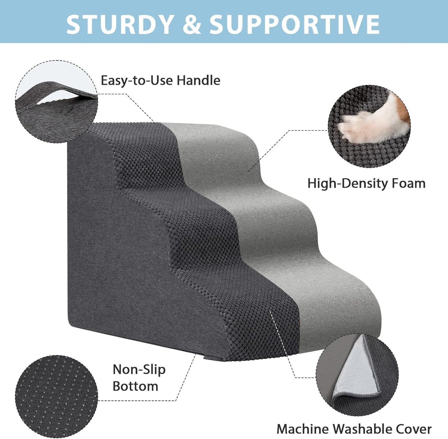 Garnpet Dog Stairs for High Beds, 4-Step Dog Steps for Small Dogs and Cats, Foldable Pet Stairs for High Bed Climbing, Non-Slip Balanced Pet Step Indoor, Dark Grey