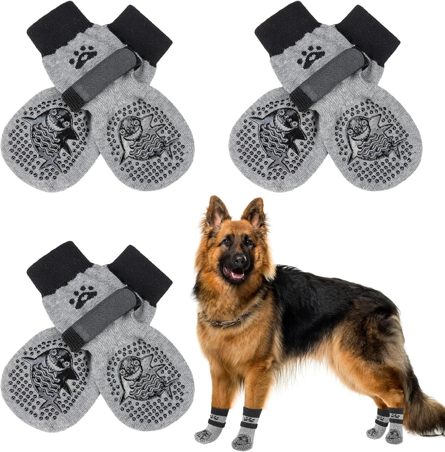 SCENEREAL 6Pcs Anti Slip Dog Socks to Prevent Licking Paws for Hot/Cold Pavement, Dog Grippy Socks for Hardwood Floors, Dog Shoes for Boots & Paw Protectors for Puppy Small Medium Large Senior Dogs