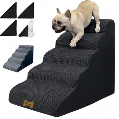 Necrely 4-Step Dog Stairs for High Beds 18-24 Inch Pet Steps 2 3 4 5 Tier Ladder Non-Slip Sturdy Ramp Small Medium Large Dog Steps to Couch Bed Old Dogs Balanced Pet Stairs for Getting on Bed