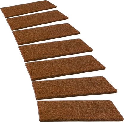 PURE ERA Bullnose Carpet Stair Treads Set Tape Free Non-Slip Indoor Stair Protectors Pet Friendly Rugs Covers Soft Skid Resistant Washable Reusable 9.5" x 30"(14 Pieces,Cream Gray)