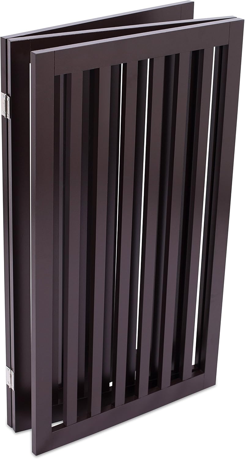 INTERNET'S BEST Dog Gate Indoor Freestanding Pet Barrier, Folding Wood Dog Fence, Extra Wide Doorway Puppy Gate, Indoor Animal Privacy Panel, Wooden Cat Fence - 3 Panel - 36", Espresso