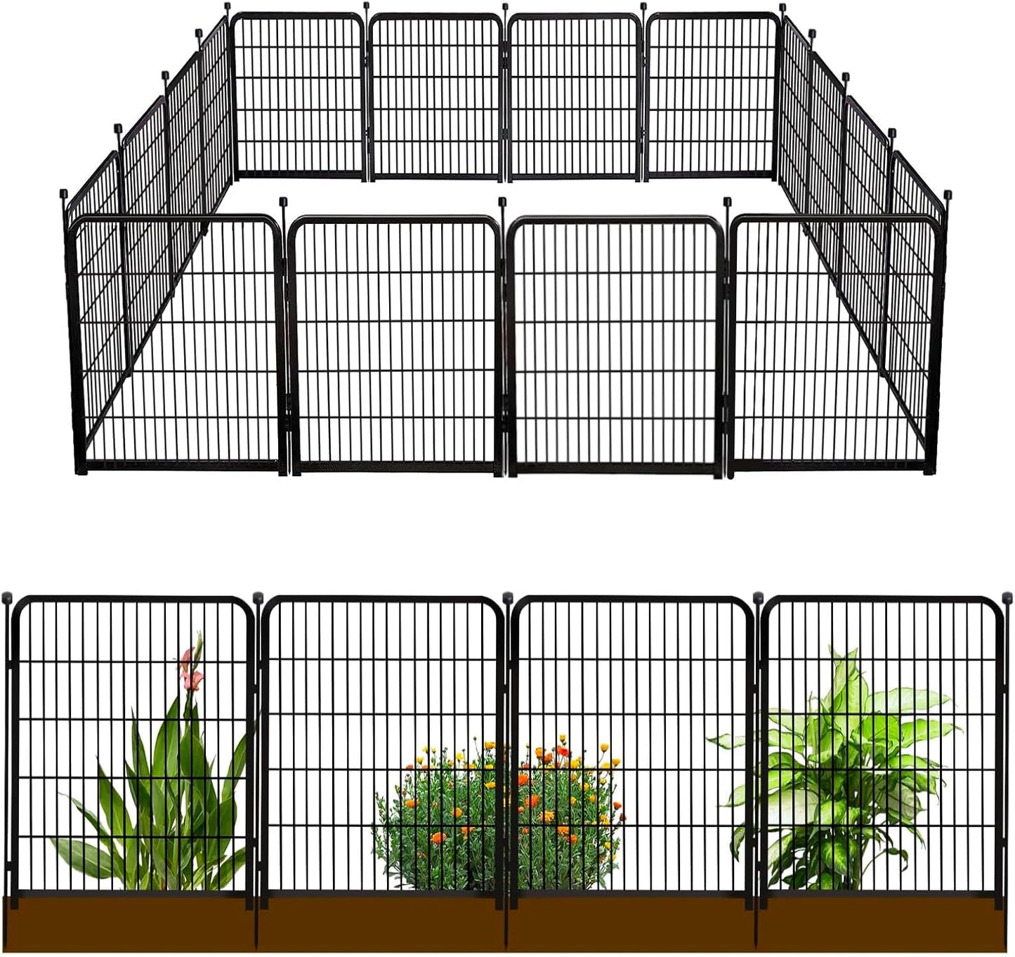 Getlay 36 in(H) Garden Fence, Wide Gate Low Threshold, 10 Panels Total 22.1 Ft(L) Heavy Duty Iron Animal Barrier Fence for Yard,Suitable for Indoor Or Outdoor Dog Fencing,Garden Border Fence