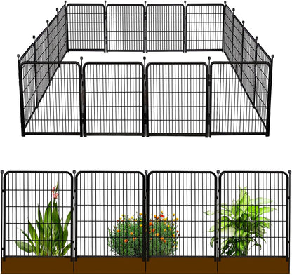 Getlay 36 in(H) Garden Fence, Wide Gate Low Threshold, 10 Panels Total 22.1 Ft(L) Heavy Duty Iron Animal Barrier Fence for Yard,Suitable for Indoor Or Outdoor Dog Fencing,Garden Border Fence