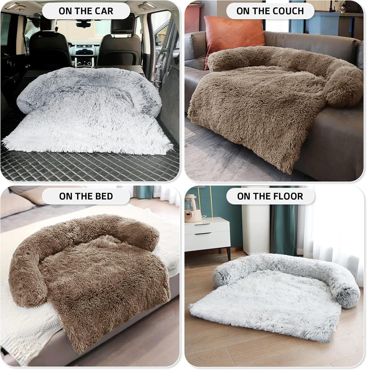 Calming Dog Bed Fluffy Plush Dog Mat for Furniture Protector with Removable Washable Cover for Large Medium Small Dogs and Cats (Large, Light Grey)